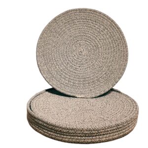 Round Placemats Set of 6, Cotton Rope Woven Table Mats, Hot Pads for Kitchen, Non Slip Heat Resistant Place Mats, 13 Inches Braided Placemat for Farmhouse Decor and Kitchen Table Decor